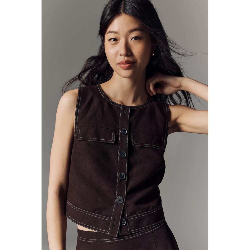 ALIGNE by Anthropologie Linen Buttondown Tank MSRP $129 NWT SIZE 12